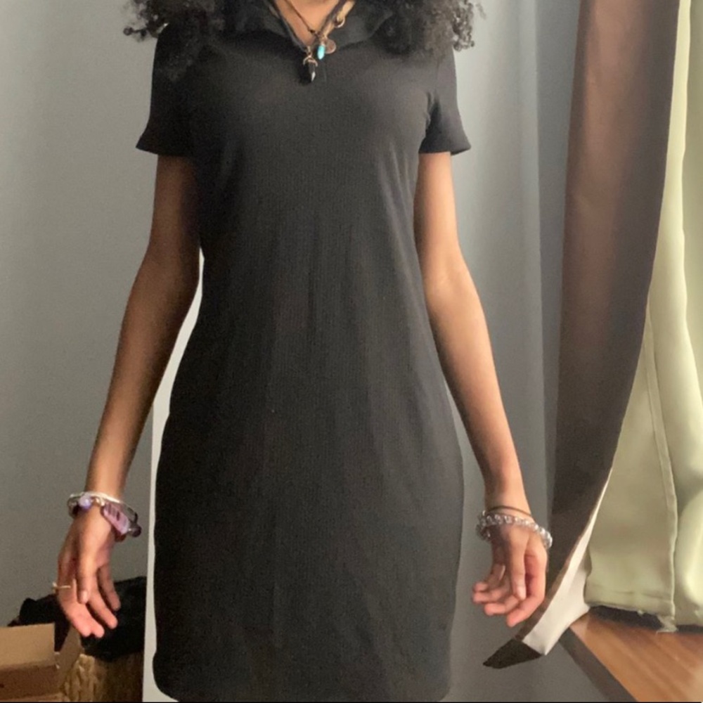 Black collared bodycon mini dress